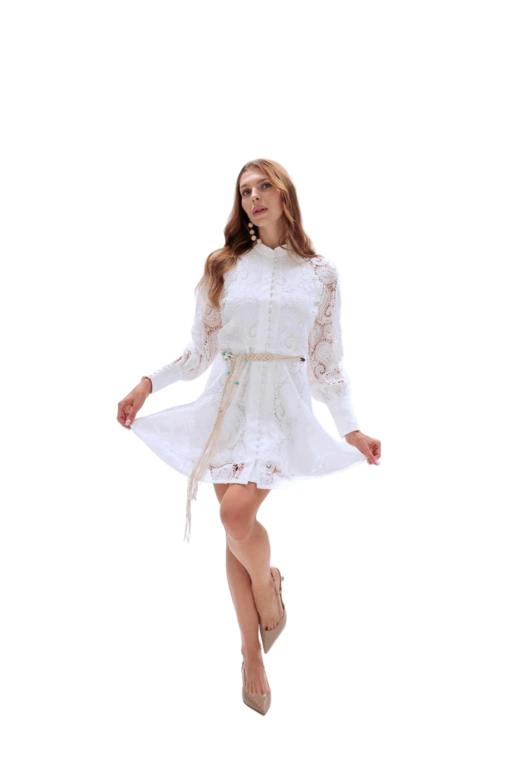 Woven Lace Dress with Puff Sleeves: Romantic Wedding or Beach Party
