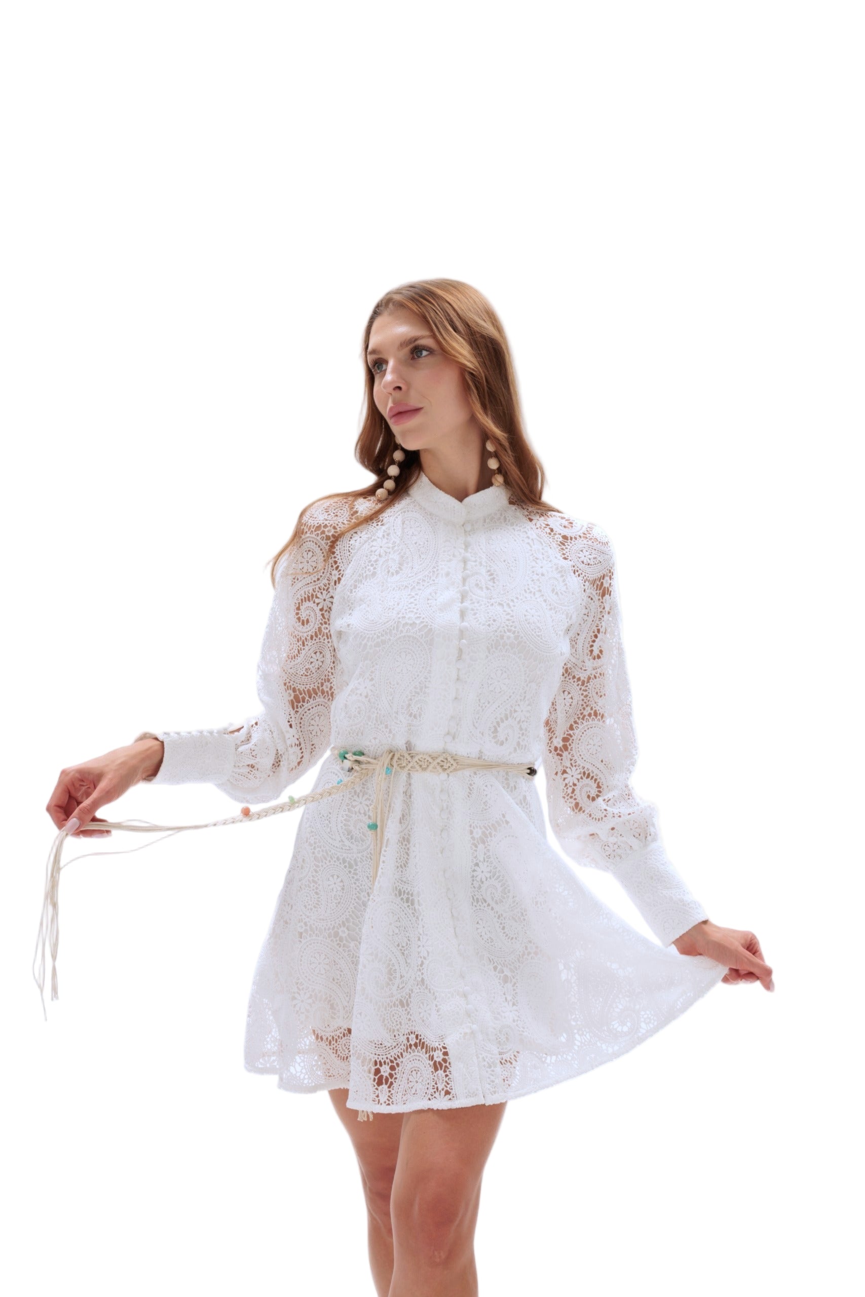 Woven Lace Dress with Puff Sleeves: Romantic Wedding or Beach Party