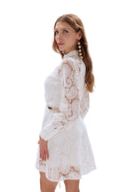 Woven Lace Dress with Puff Sleeves