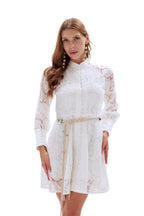 Woven Lace Dress with Puff Sleeves