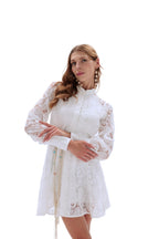 Woven Lace Dress with Puff Sleeves