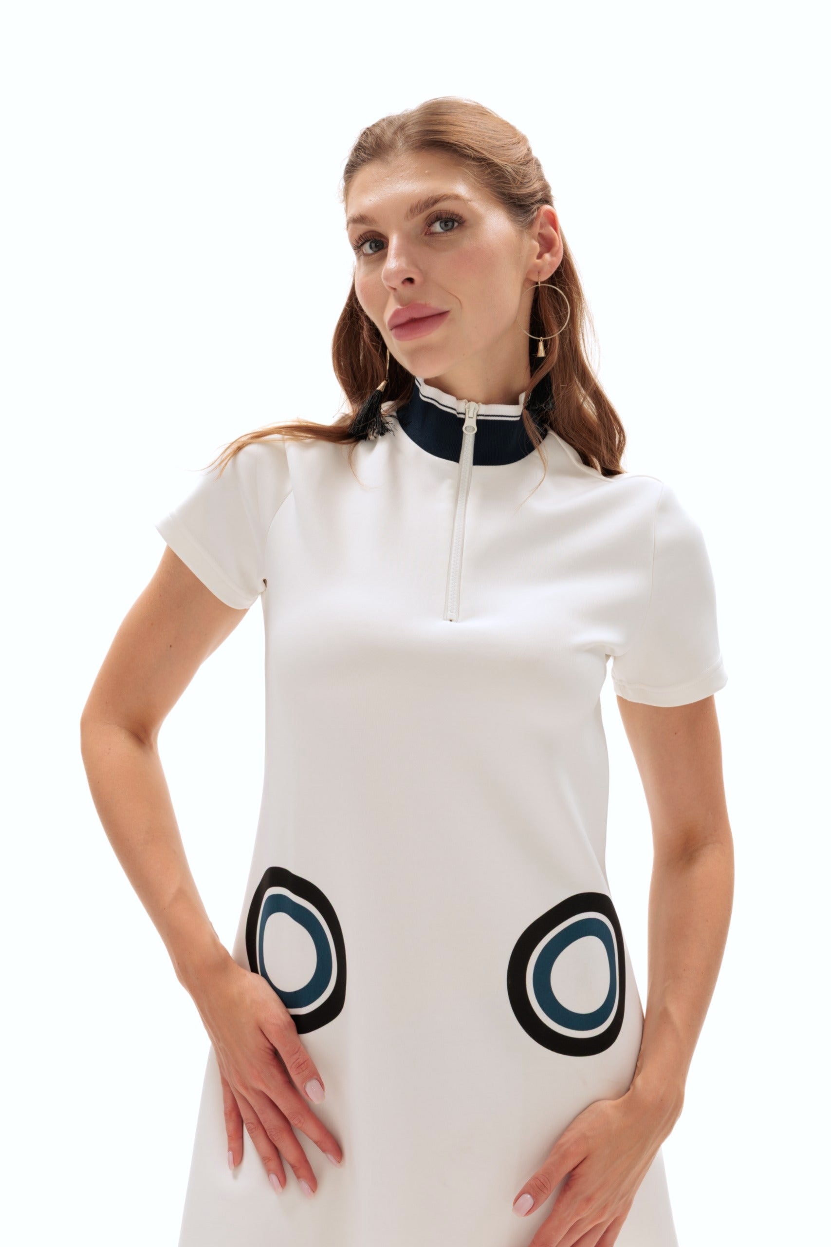 Sporty White Polo Dress: Comfortable Stretch Style - Weekend Wear