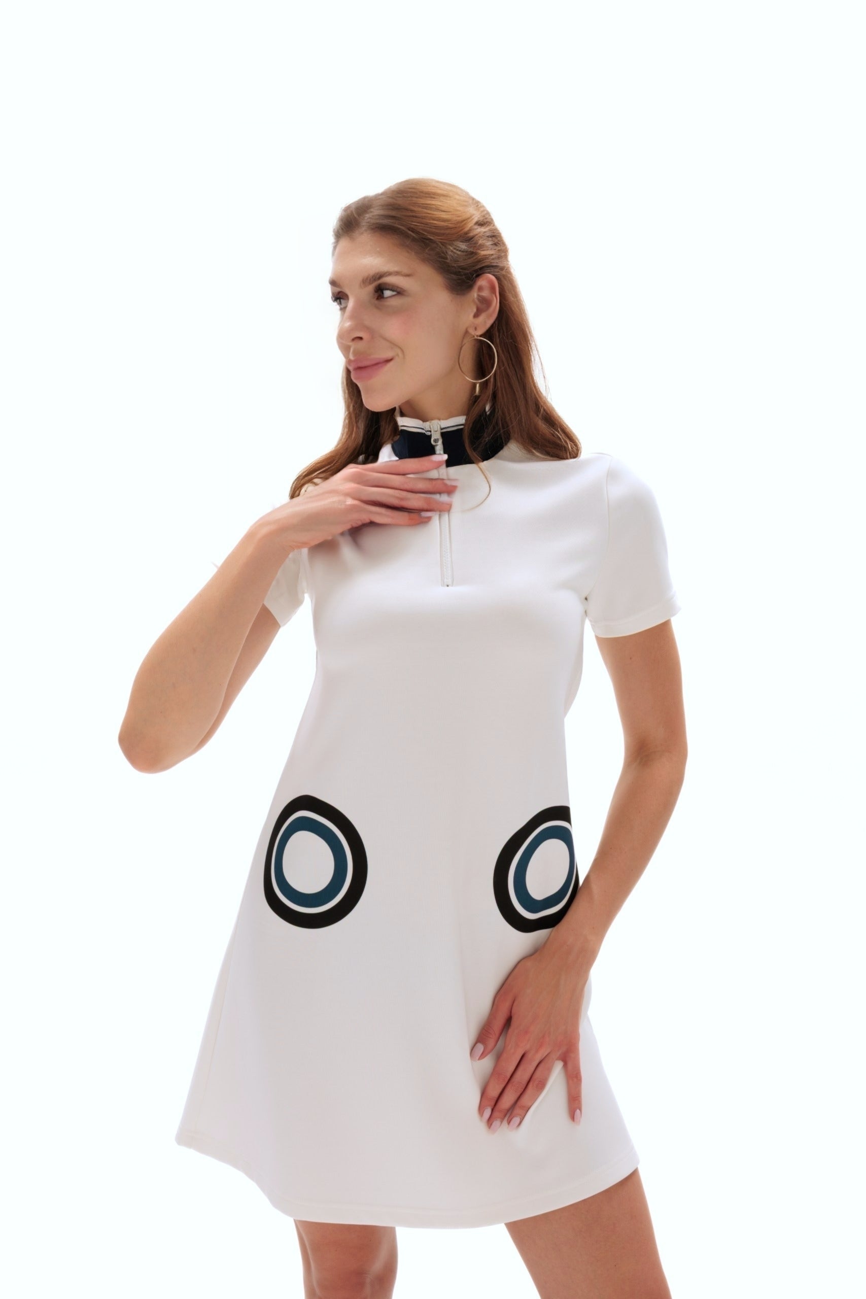 Sporty White Polo Dress: Comfortable Stretch Style - Weekend Wear