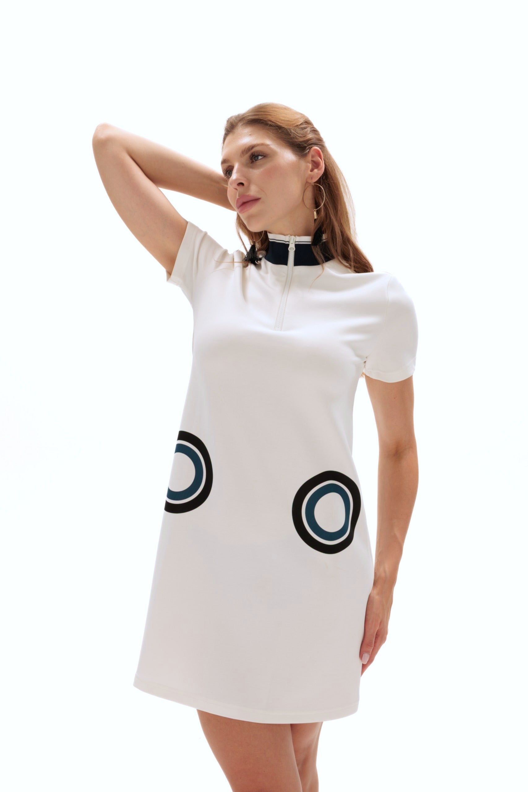 Sporty White Polo Dress: Comfortable Stretch Style - Weekend Wear