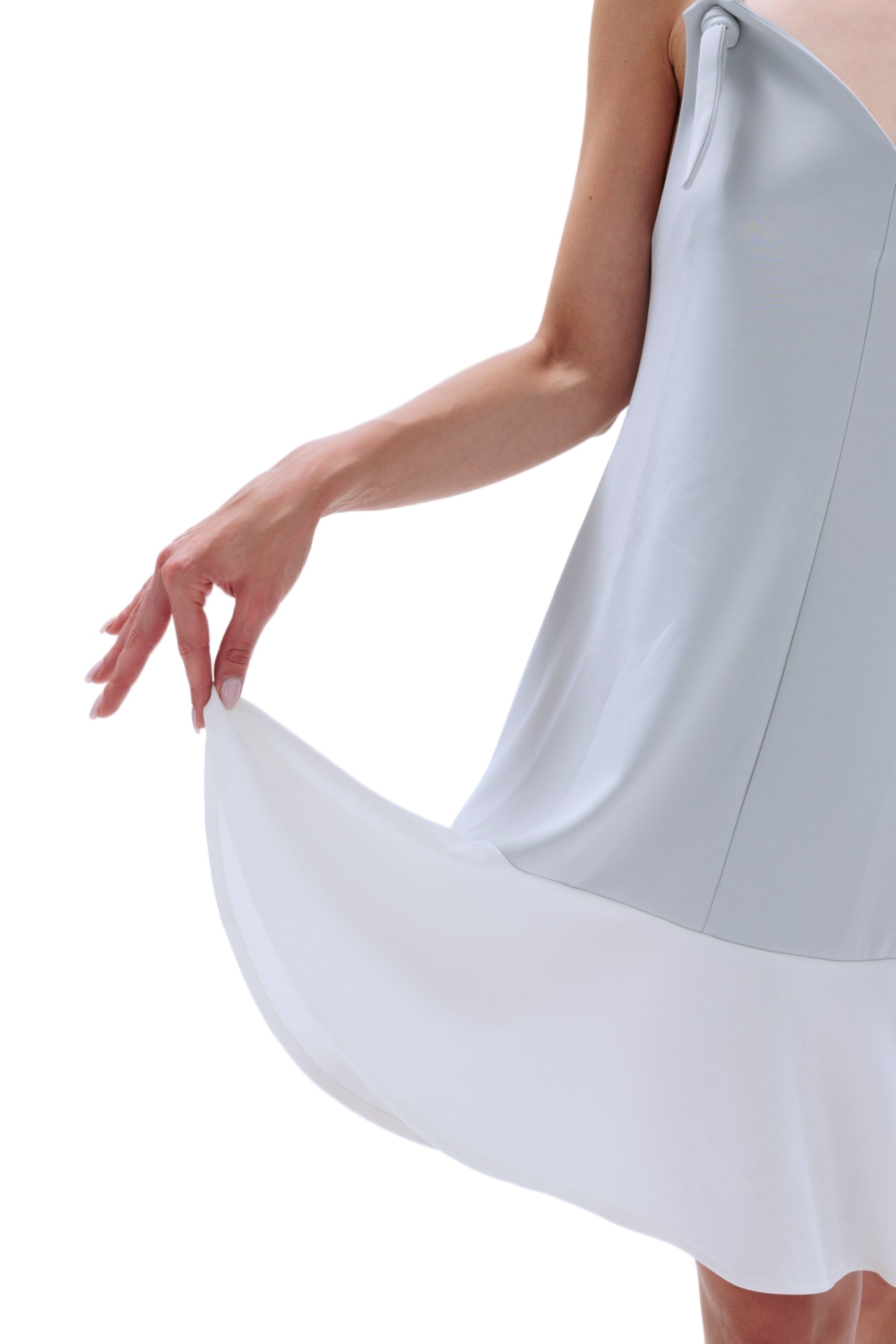 Two-Tone Sleeveless Babydoll Dress: Light Gray & White