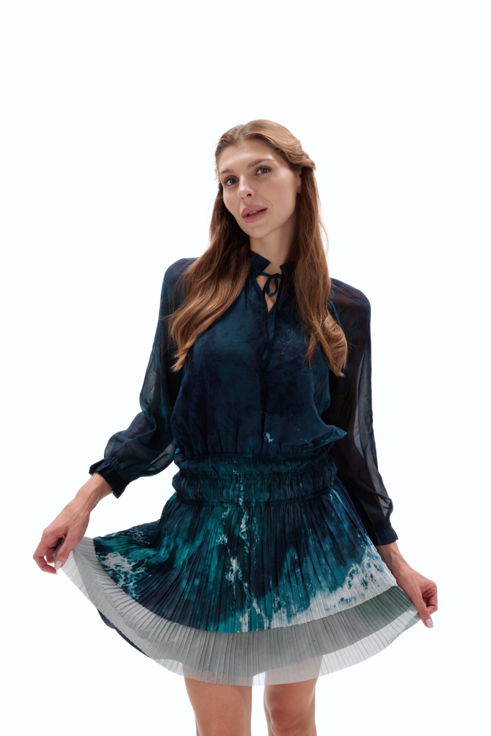 Sheer Ocean Pattern Dress: Custom-Made Evening Cocktail Dress