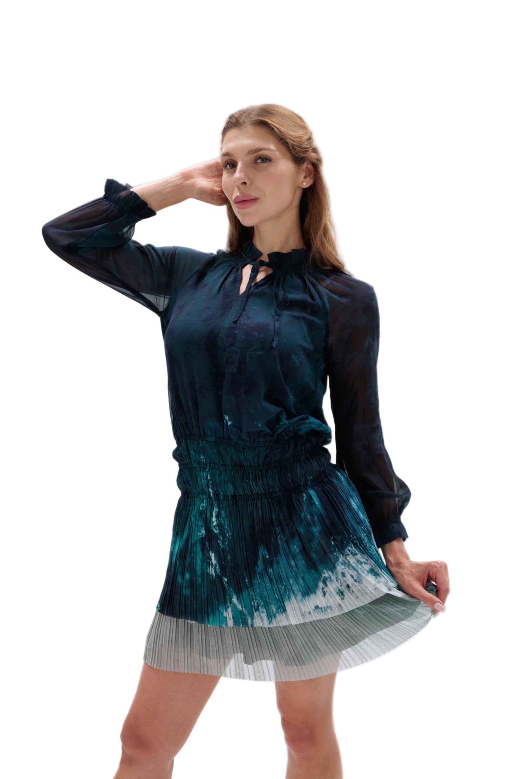 Sheer Ocean Pattern Dress: Custom-Made Evening Cocktail Dress
