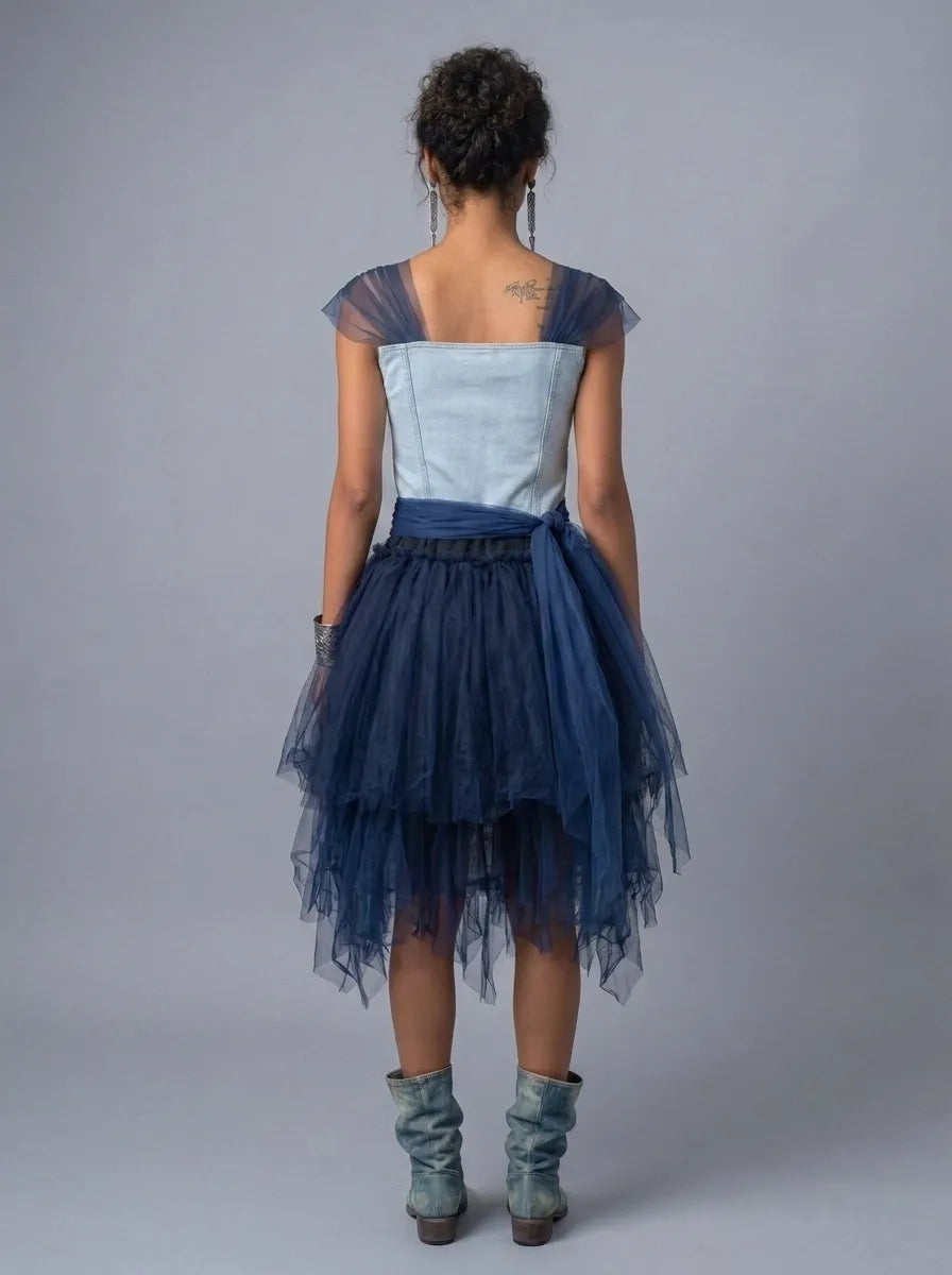 Denim Organza Chiffon Dress – Birthday Edition