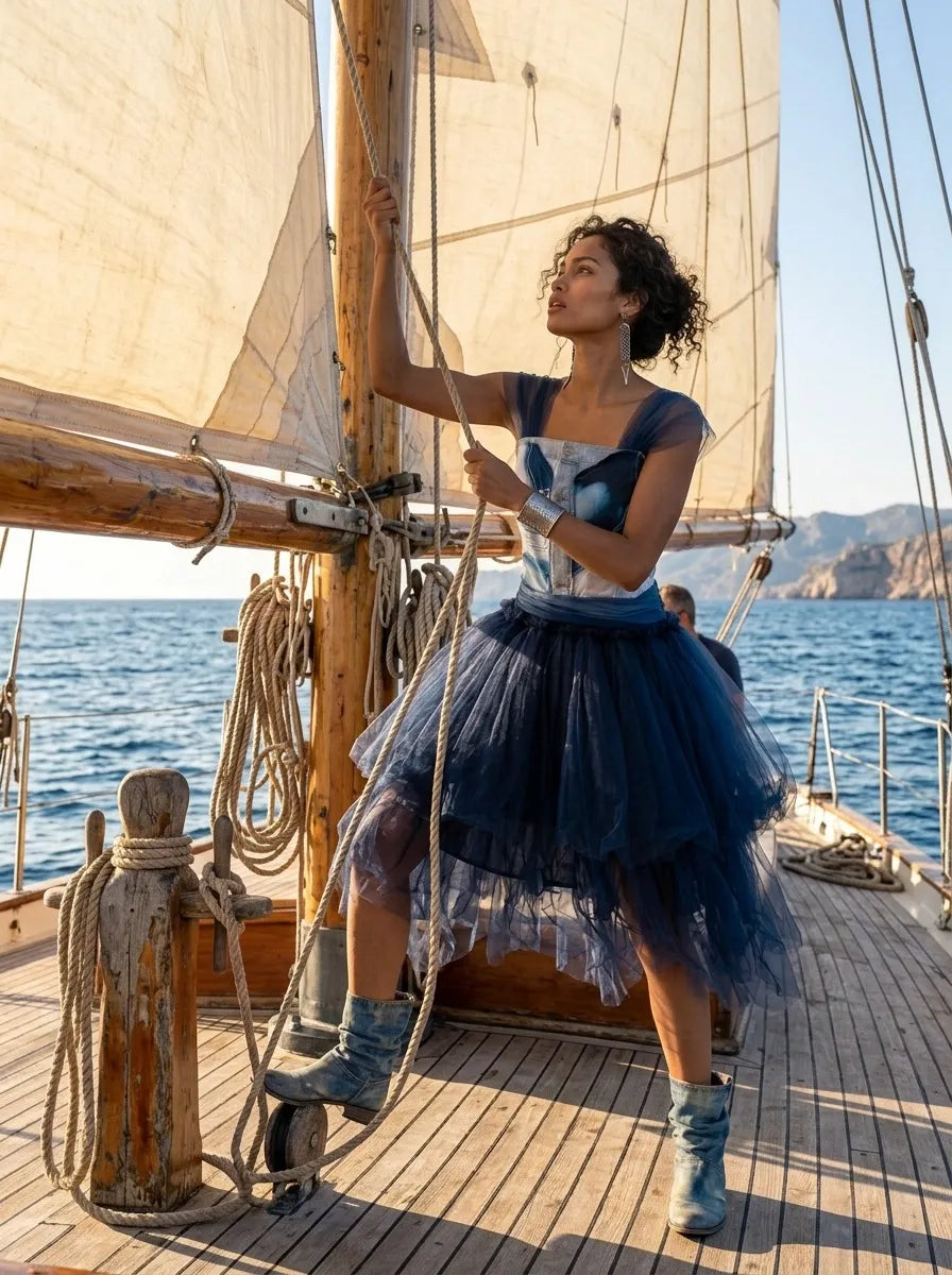 Denim Organza Chiffon Dress – Birthday Edition