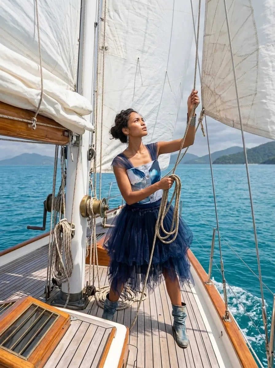 Denim Organza Chiffon Dress – Birthday Edition