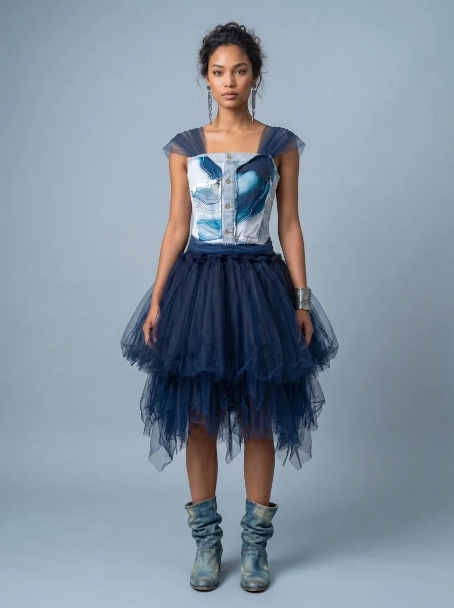Denim Organza Chiffon Dress – Birthday Edition