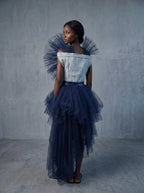 Denim Organza Chiffon Dress – Evening Edition