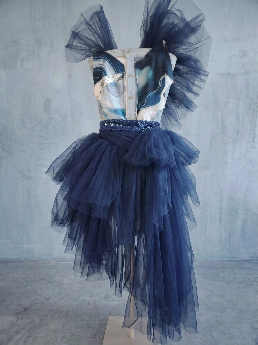 Denim Organza Chiffon Dress – Evening Edition