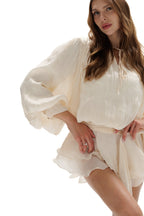 Chiffon Mini Dress With Flowing Sleeves