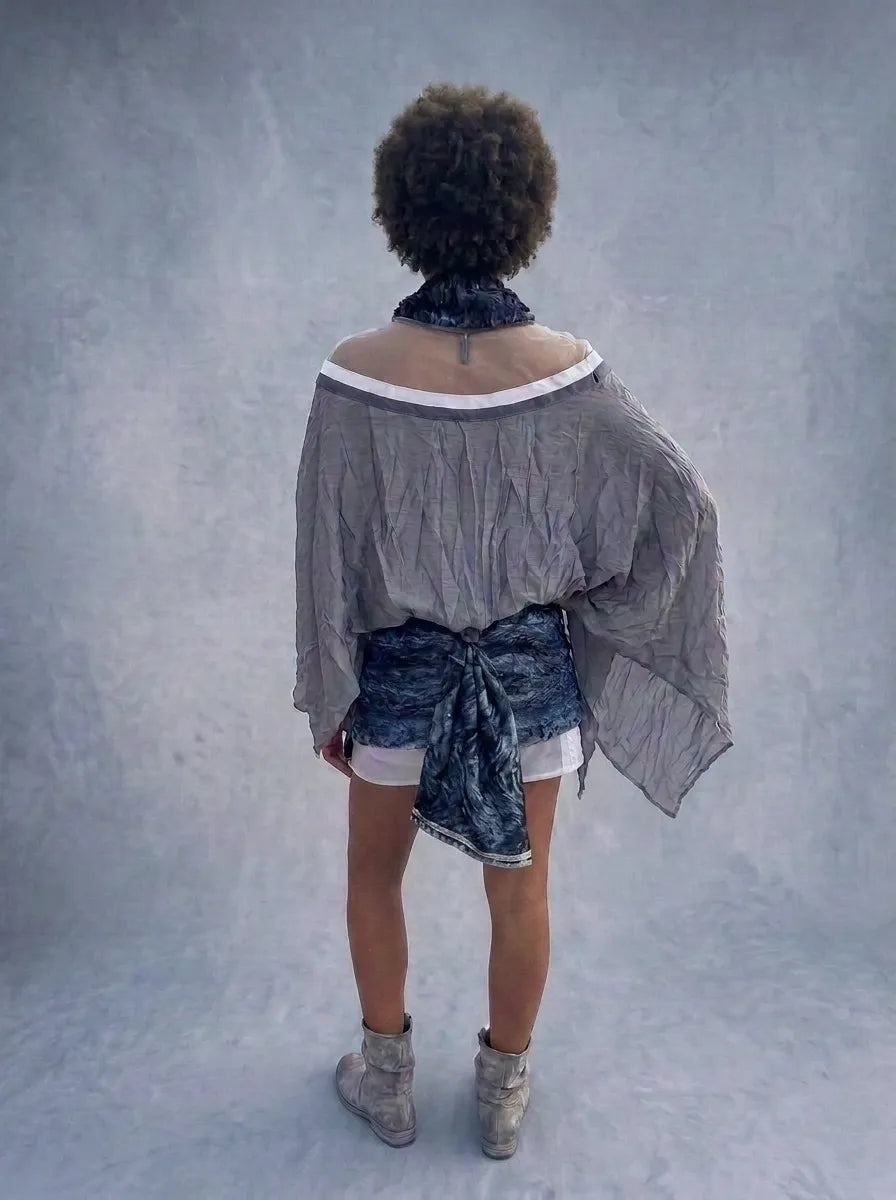 Illusion Neckline Cape Mini Dress