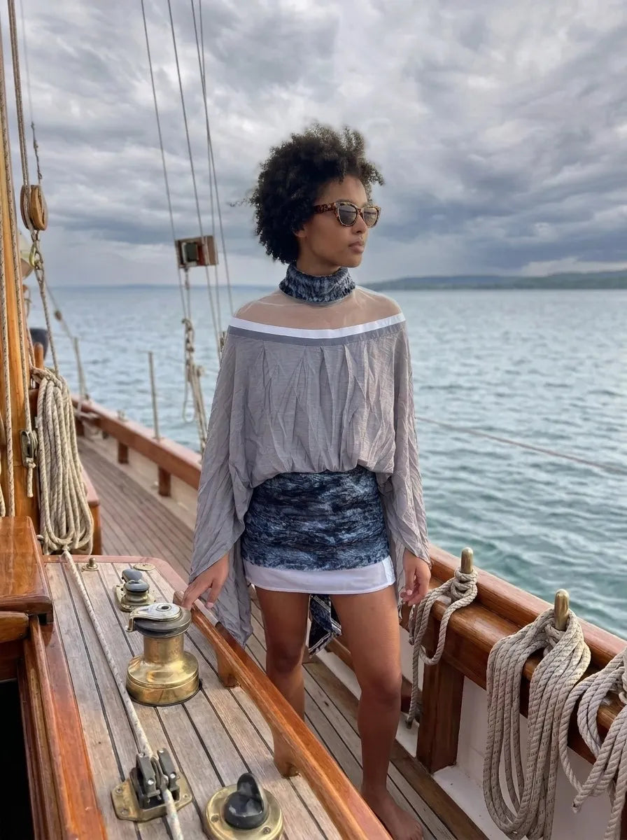 Illusion Neckline Cape Mini Dress