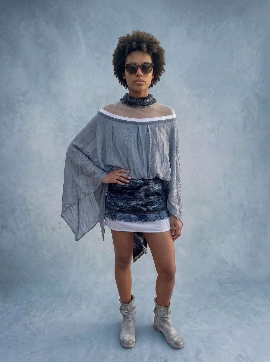 Illusion Neckline Cape Mini Dress