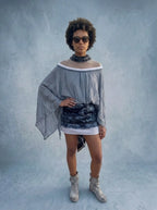 Illusion Neckline Cape Mini Dress