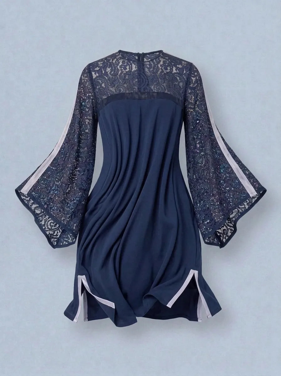 Luxe Lace-Trim Bell Sleeve Shift Dress