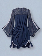 Luxe Lace-Trim Bell Sleeve Shift Dress