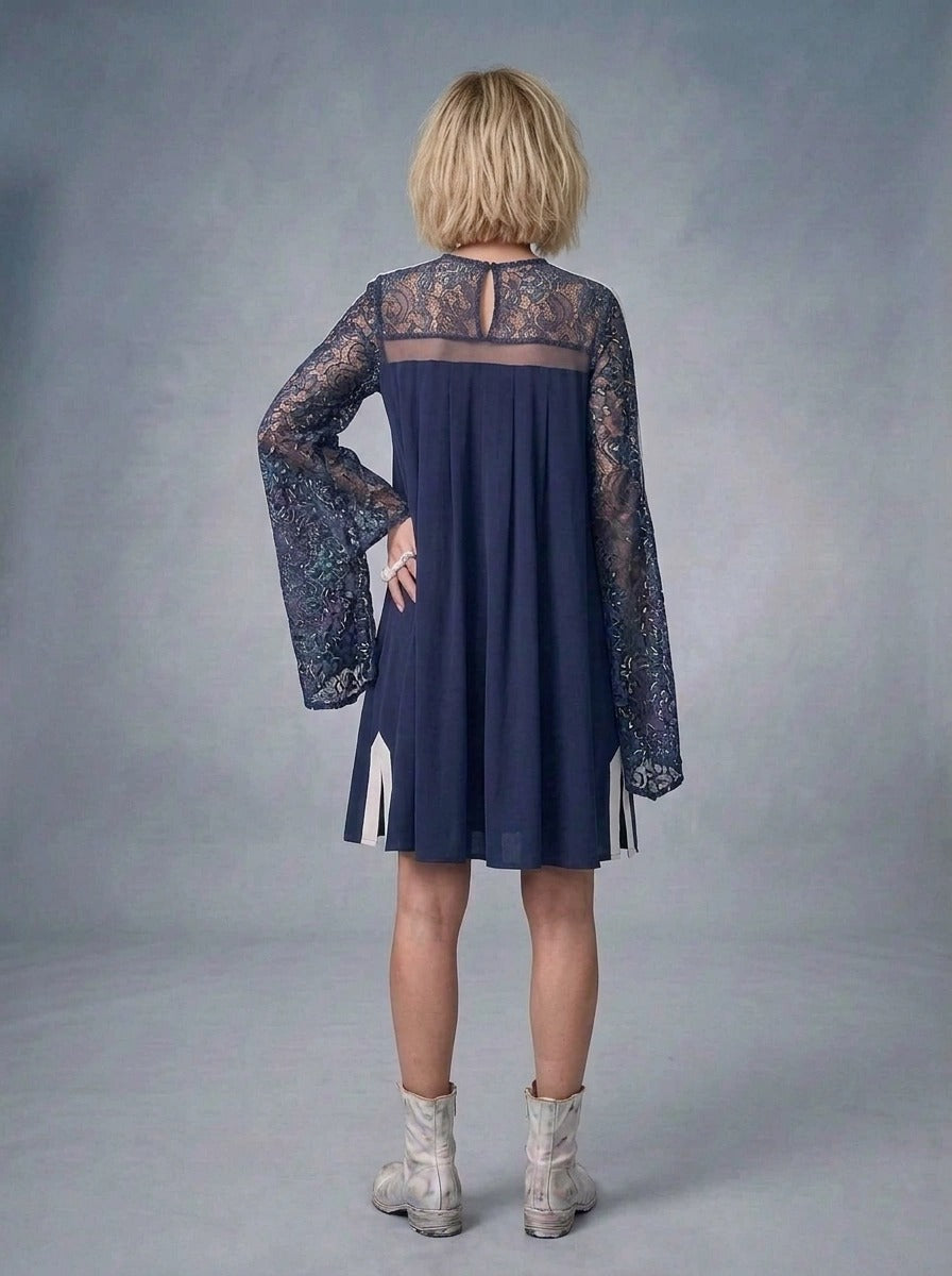 Luxe Lace-Trim Bell Sleeve Shift Dress