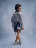 Illusion Neckline Cape & Two-Tone Skirt - 2-Piece Set