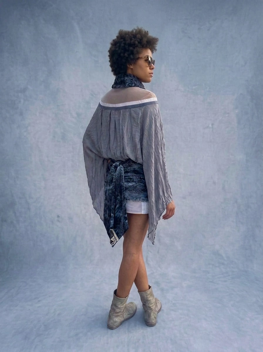Illusion Neckline Cape & Two-Tone Skirt - 2-Piece Set