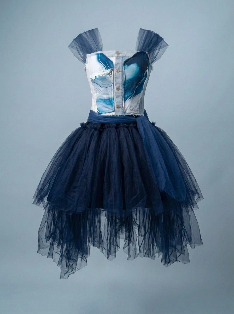 Denim Organza Chiffon Dress – Birthday Edition