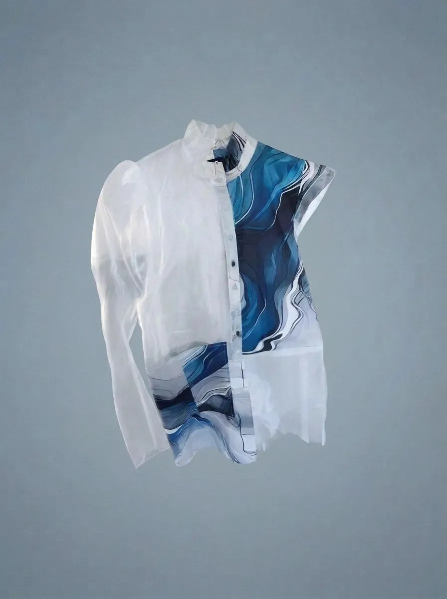 Sheer Panel Avantgarde Button-Up Tunic