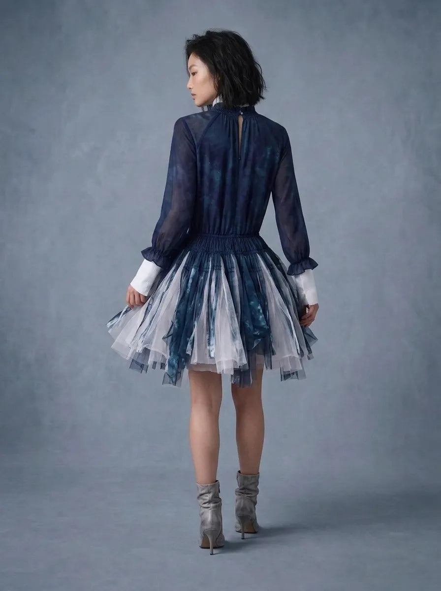 Tie-Dye Chiffon Tiered Dress