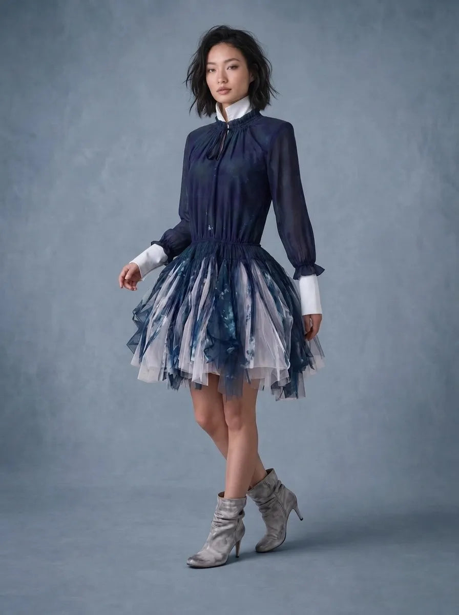 Tie-Dye Chiffon Tiered Dress