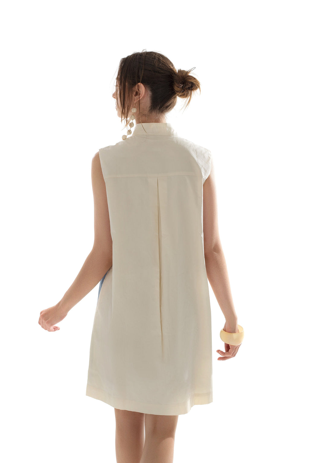 Color Block Shirt Dress: Geometric Three-Color Casual Dress