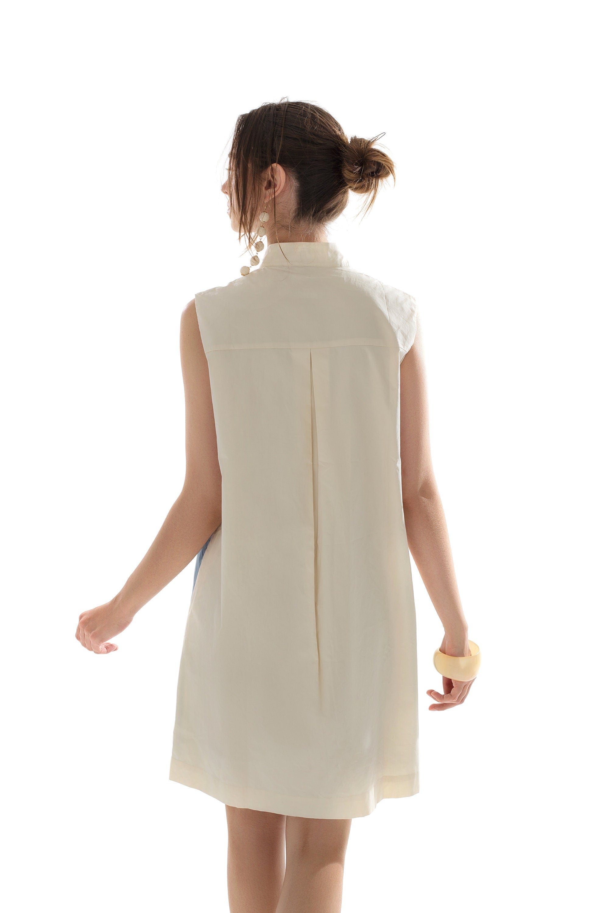 Color Block Shirt Dress: Geometric Three-Color Casual Dress
