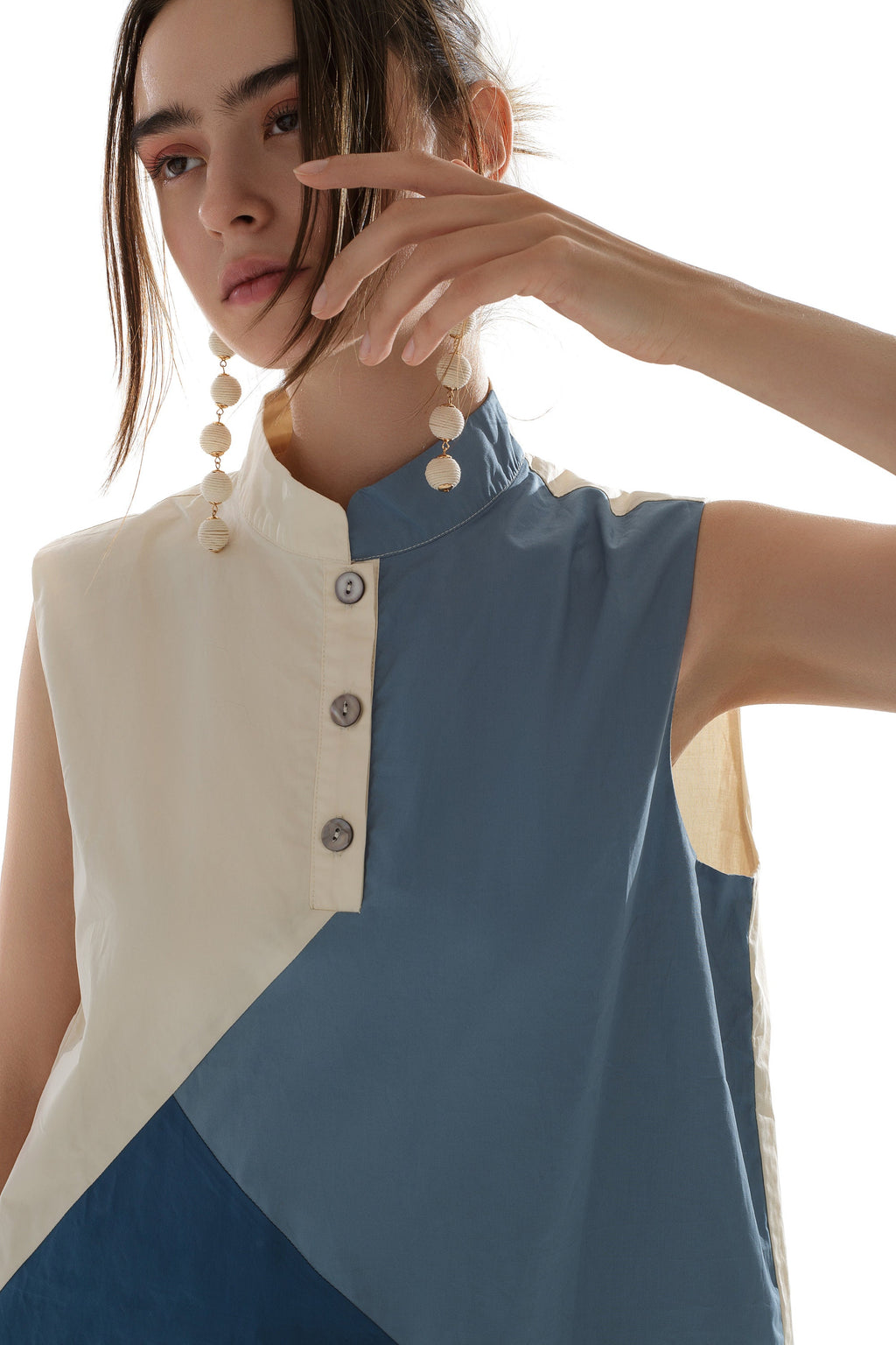 Color Block Shirt Dress: Geometric Three-Color Casual Dress