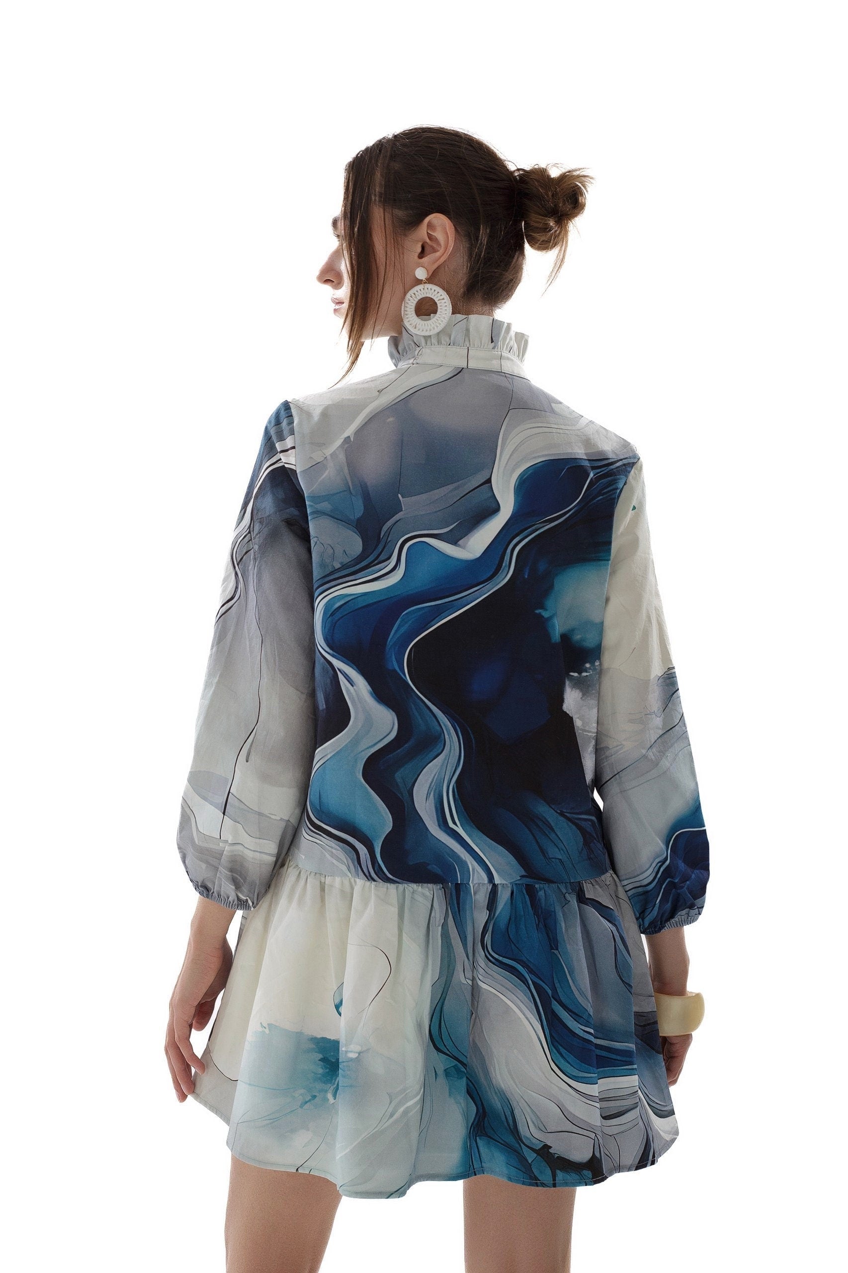 Sea Wave Pattern Dress: Custom Dropped Waist Dress