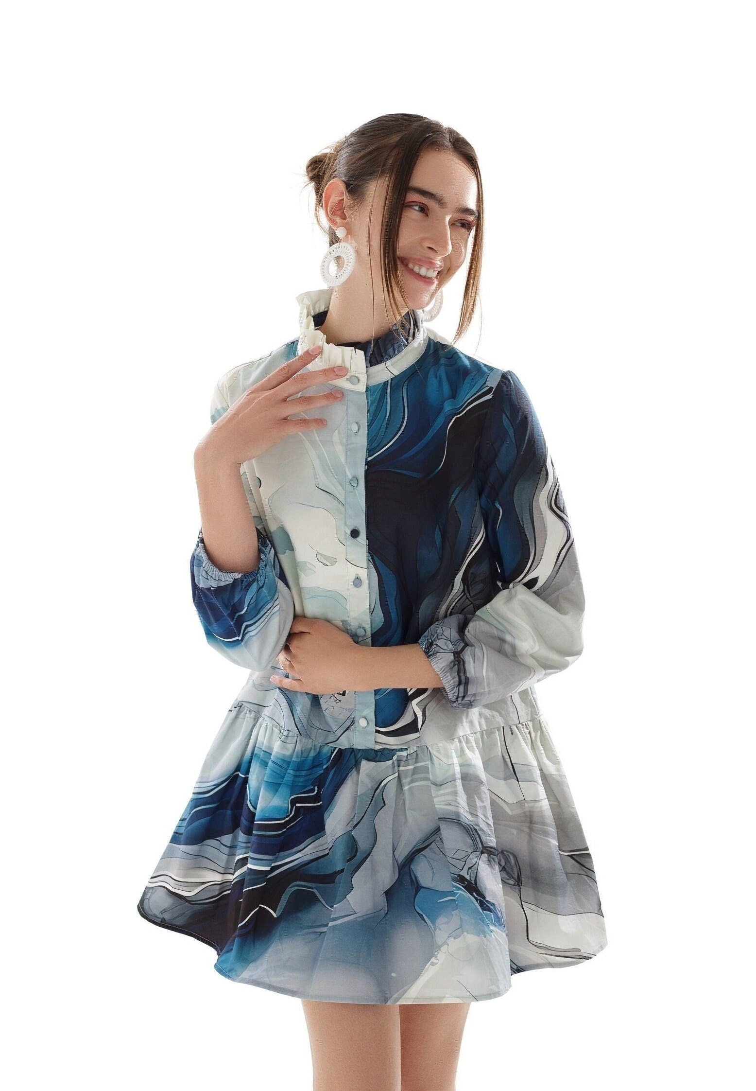 Sea Wave Pattern Dress: Custom Dropped Waist Dress