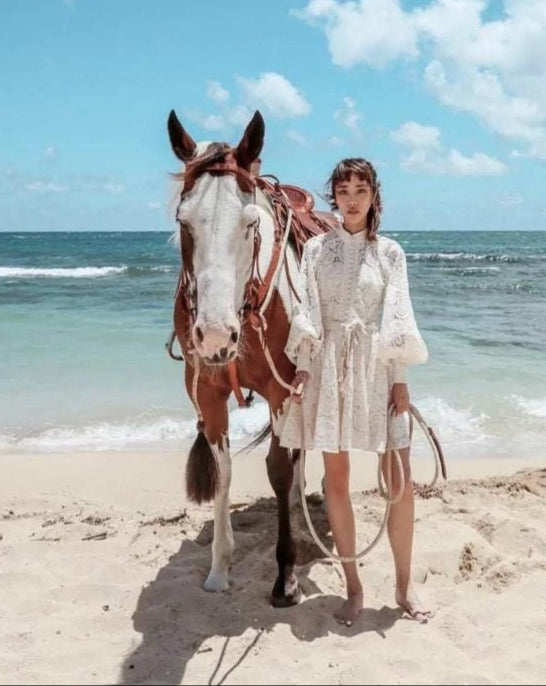Woven Lace Dress with Puff Sleeves: Romantic Wedding or Beach Party